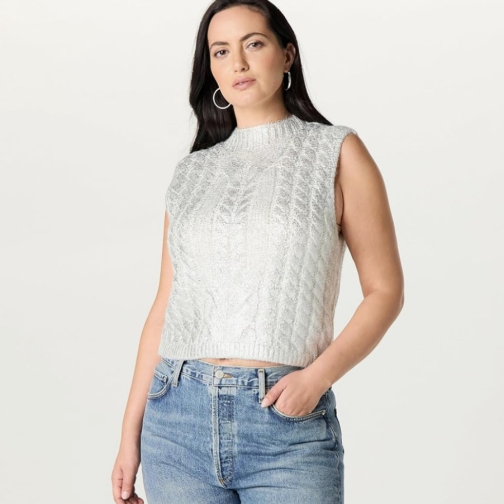 NWT The Drop Skye Metallic Foil Sweater Vest Size Woman's 2X